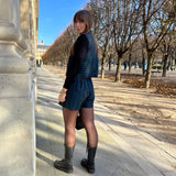 Look de dos gilet et short en popeline à carreaux