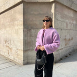 VESTE MILY — FAUSSE PEAU LAINÉE MAUVE