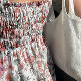 robe simone à fleurs spring, zoom vue de dos avec sac en dentelle