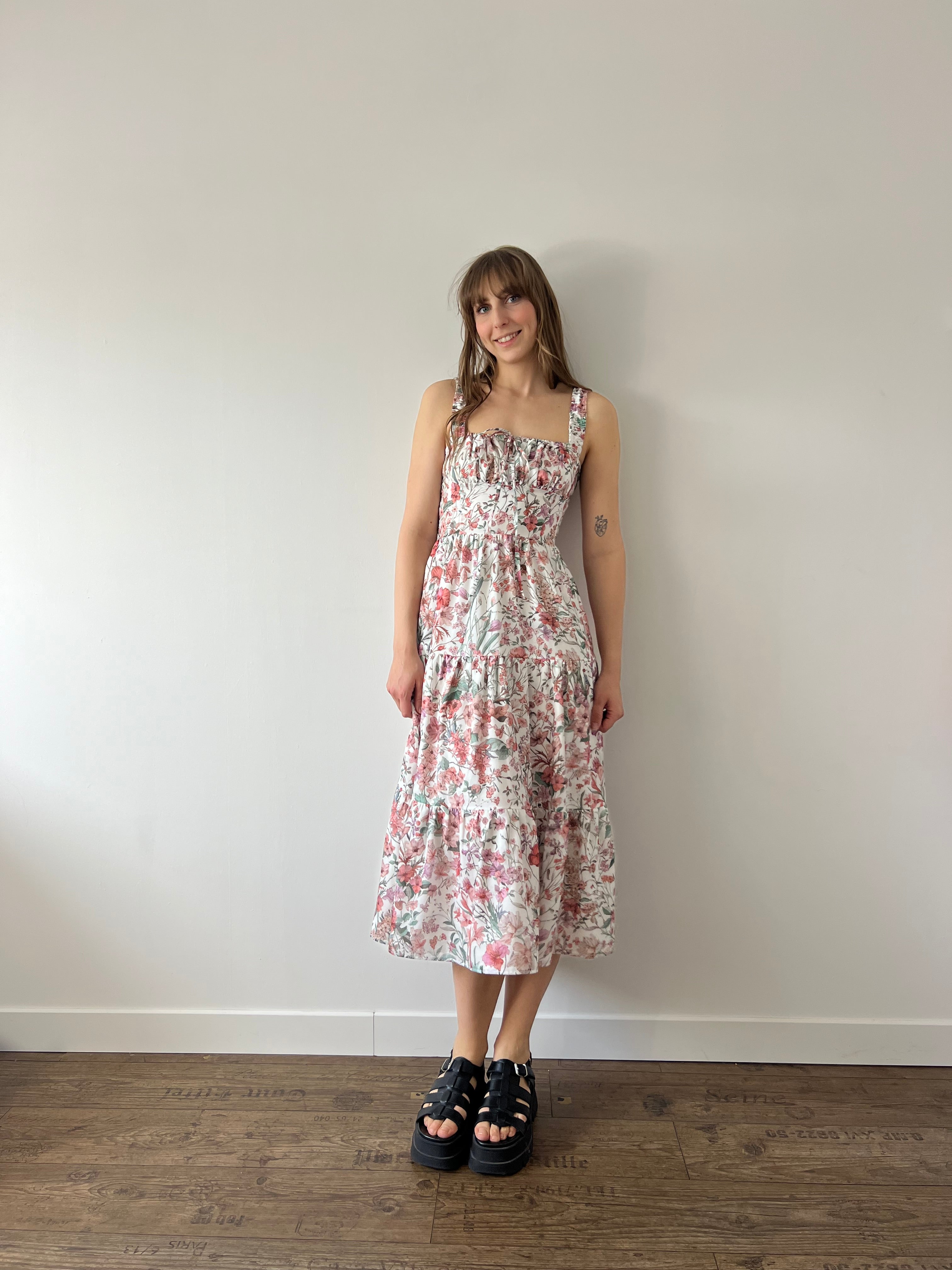 robe simone à fleurs spring portée et vue de face