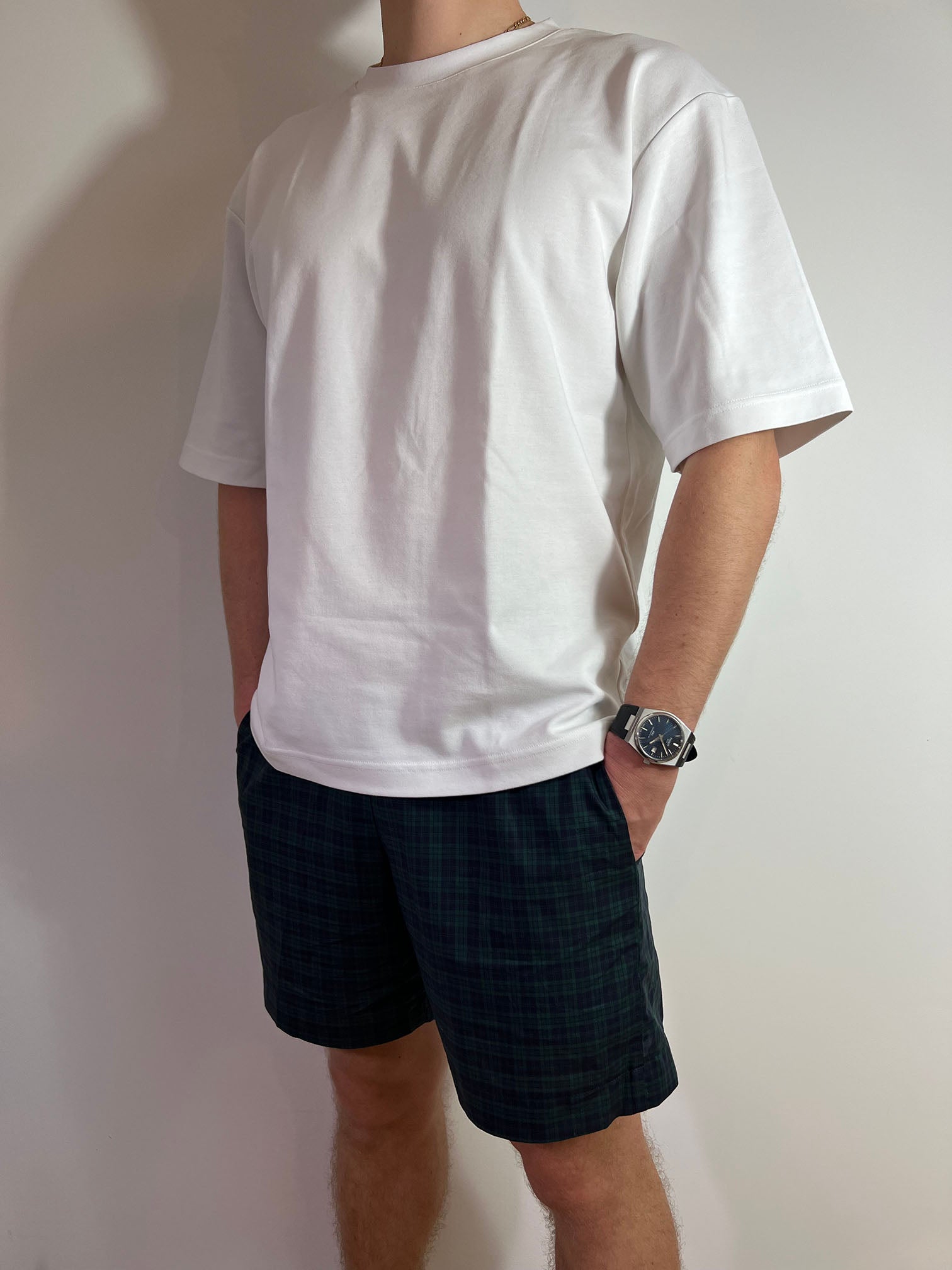 Short Lucas en popeline vert à carreau homme