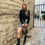 Tenue mode parisienne – short Lucas vichy noir ALBA avec veste noire et bijoux dorés